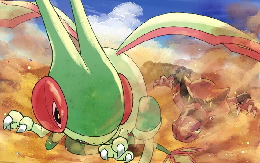 flygon and krookodile (pokemon) drawn by yknu_oekaki