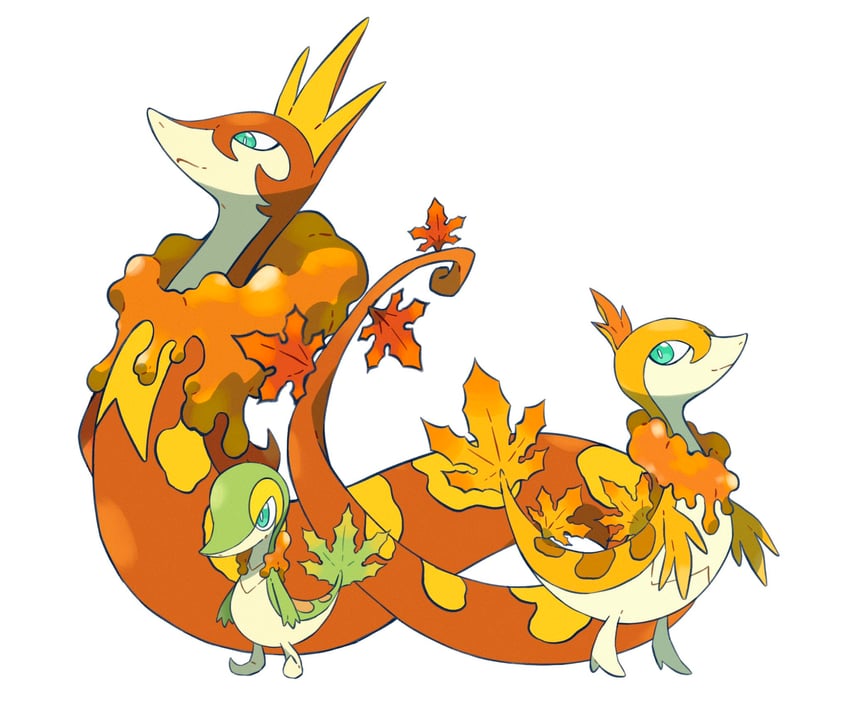 snivy, serperior, and servine (pokemon) drawn by wulie_errr