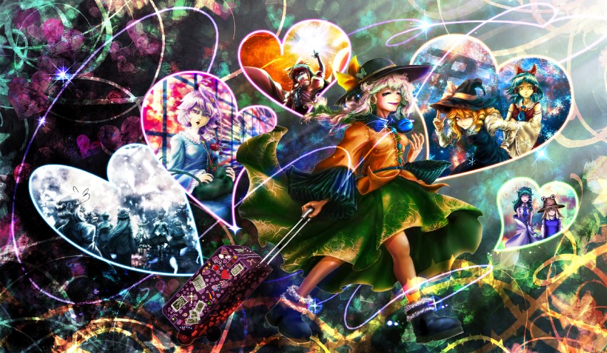hakurei reimu, kirisame marisa, kochiya sanae, komeiji koishi, alice margatroid, and 9 more (touhou and 1 more) drawn by musaku_(conga)