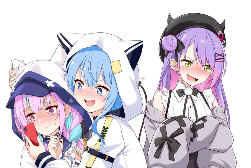 hoshimachi suisei, minato aqua, and tokoyami towa (hololive) drawn by felutiahime
