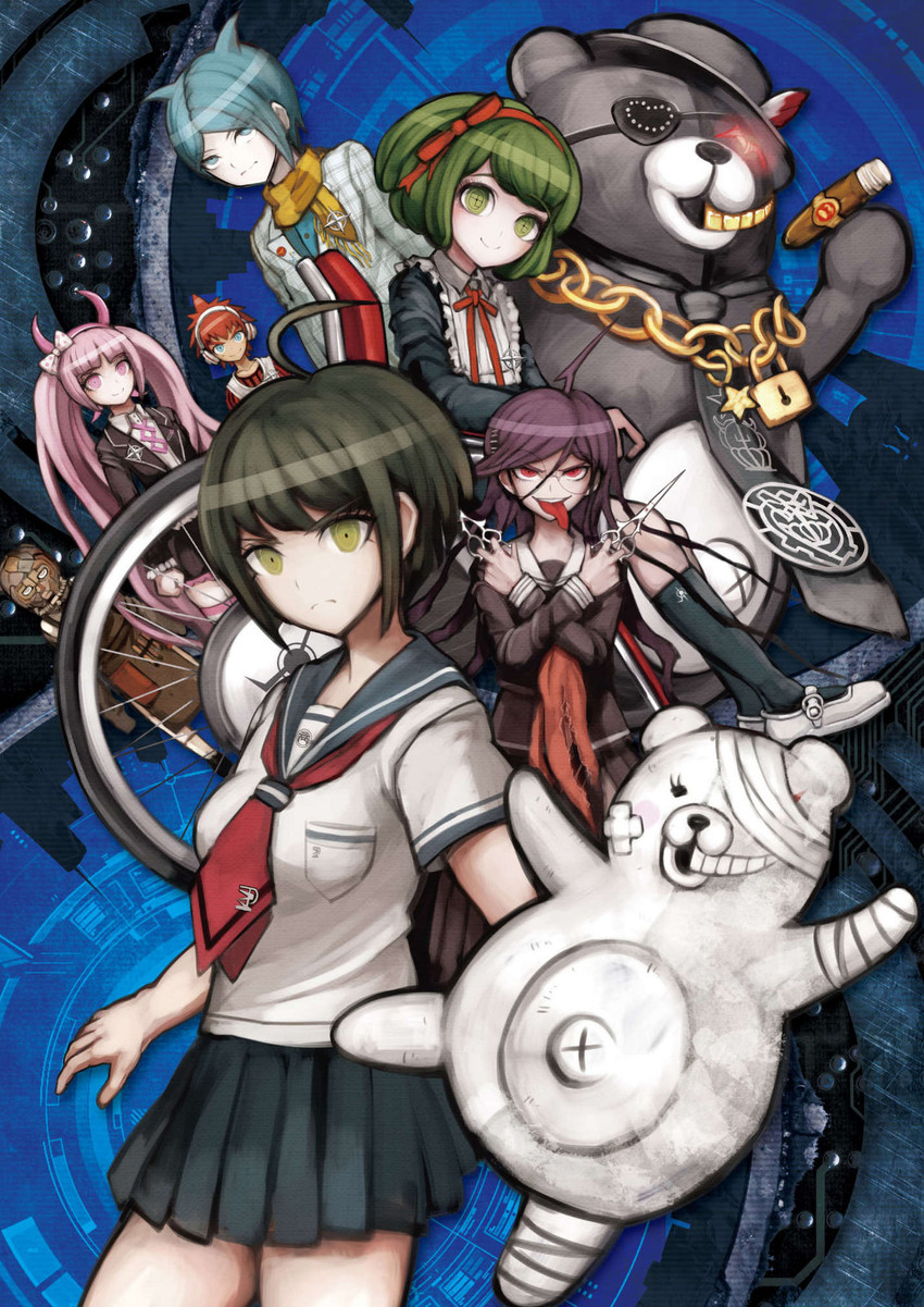 monokuma, fukawa toko, naegi komaru, genocider shou, towa monaca, and 6 more (danganronpa and 1 more) drawn by shimadoriru