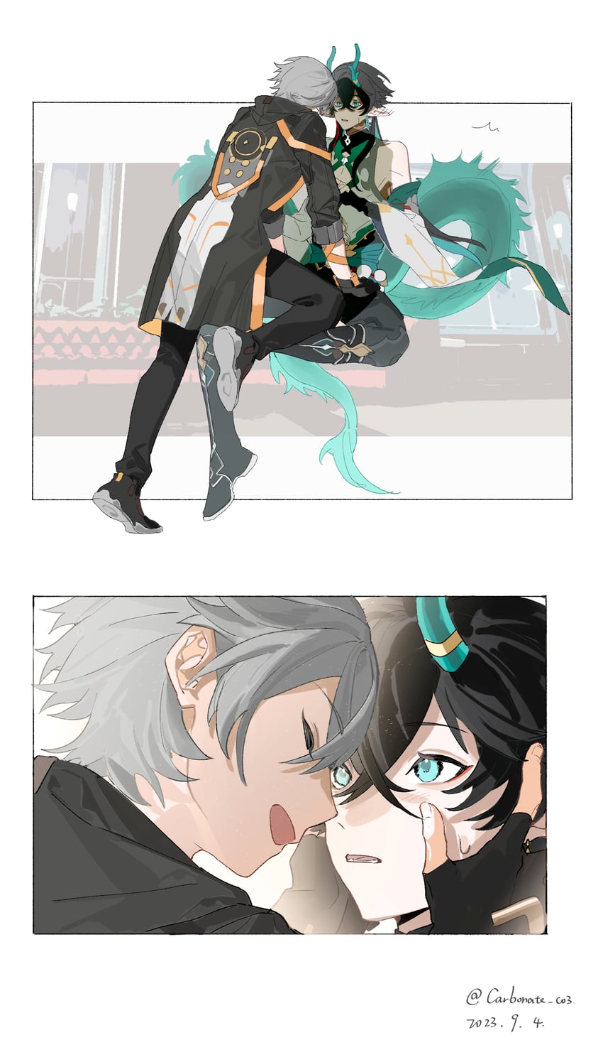 trailblazer, caelus, and dan heng (honkai and 1 more) drawn by carbonate_co3
