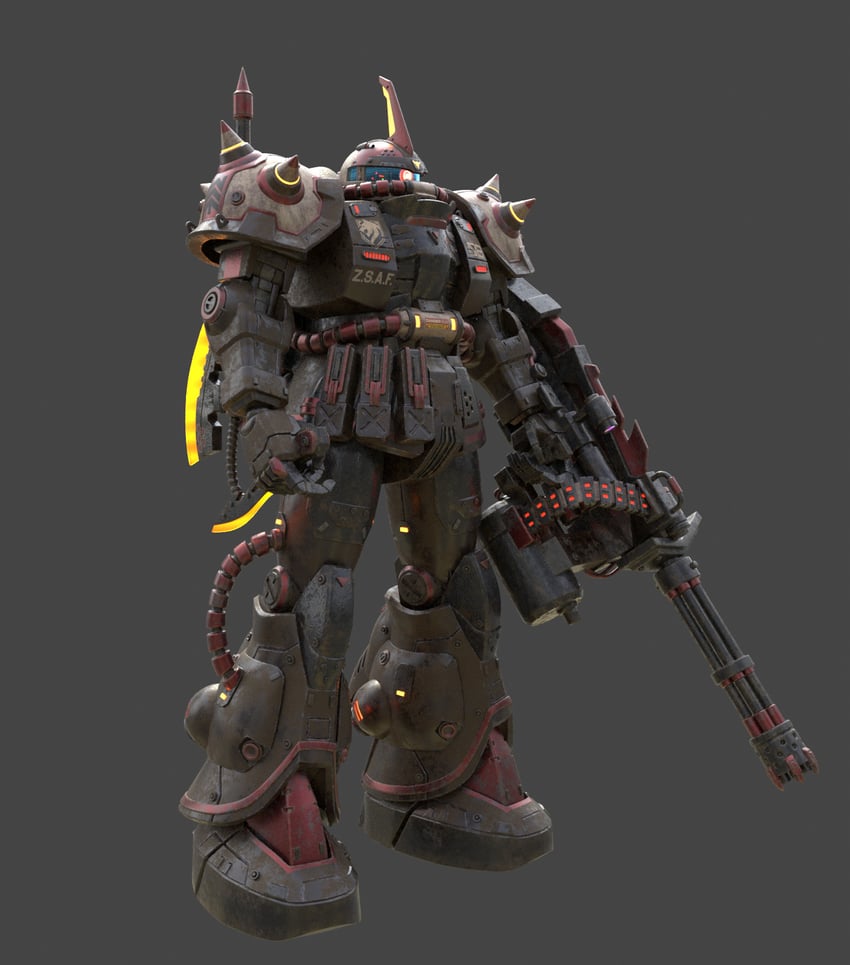 zaku ii, gouf, and gouf custom (original and 1 more) drawn by ray_tang