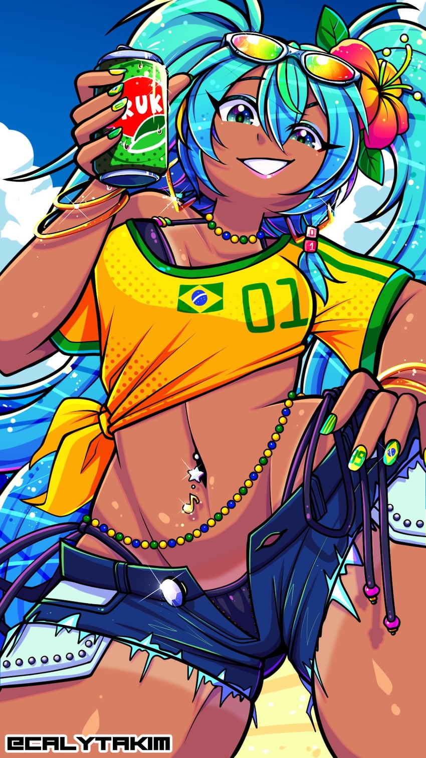 hatsune miku and brazilian miku (vocaloid) drawn by calytakim