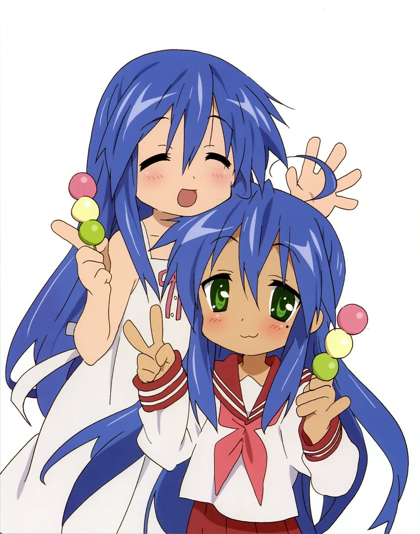 izumi konata and izumi kanata (lucky star) drawn by horiguchi_yukiko