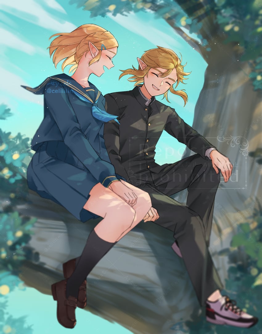 link and princess zelda (the legend of zelda and 1 more) drawn by seri_(yuukasakura)