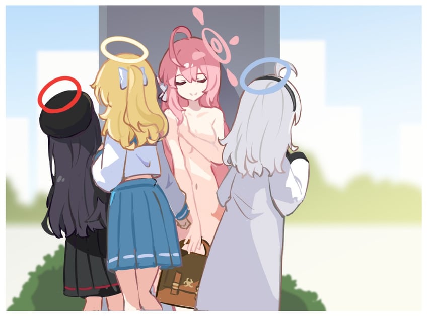 hanako, justice task force member, millennium science school student, trinity student, and millennium science school student b (blue archive) drawn by ideolo