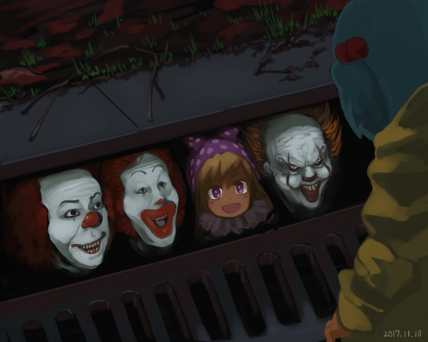 kawashiro nitori, clownpiece, ronald mcdonald, pennywise, and georgie denbrough (touhou and 2 more) drawn by megame_(okbnkn)
