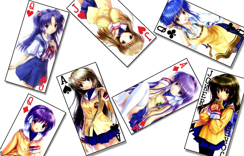 fujibayashi kyou, ibuki fuuko, sakagami tomoyo, ichinose kotomi, fujibayashi ryou, and 2 more (clannad) drawn by goto_p