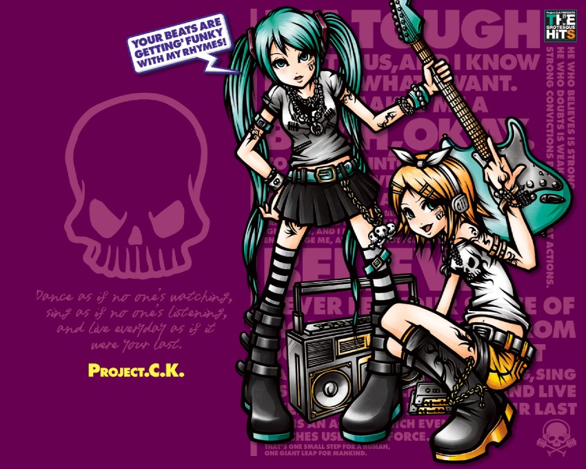 hatsune miku and kagamine rin (vocaloid) drawn by project.c.k.