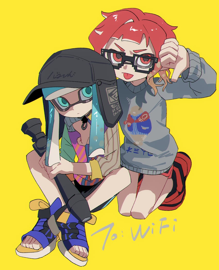 inkling player character, inkling girl, inkling boy, 8-bit, and shady (splatoon 3 and 1 more) drawn by namazuoku