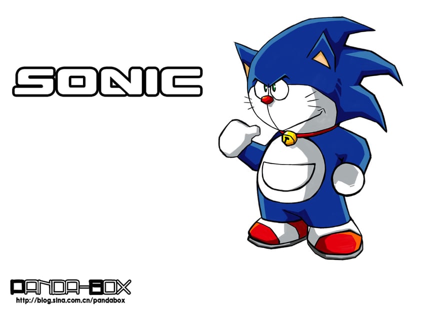 sonic the hedgehog and doraemon (sonic and 1 more) drawn by pandabox