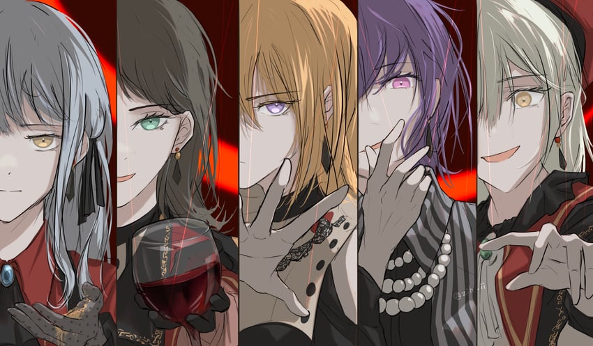 togawa sakiko, wakaba mutsumi, yahata umiri, misumi uika, mortis, and 5 more (bang dream! and 1 more) drawn by zih_ii