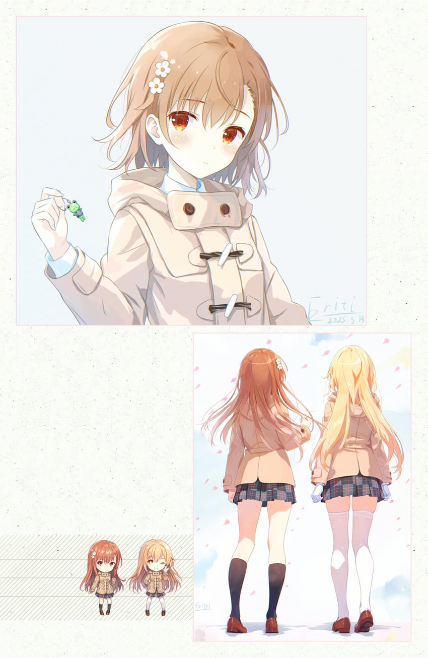 misaka mikoto, shokuhou misaki, and gekota (toaru majutsu no index and 1 more) drawn by eritri
