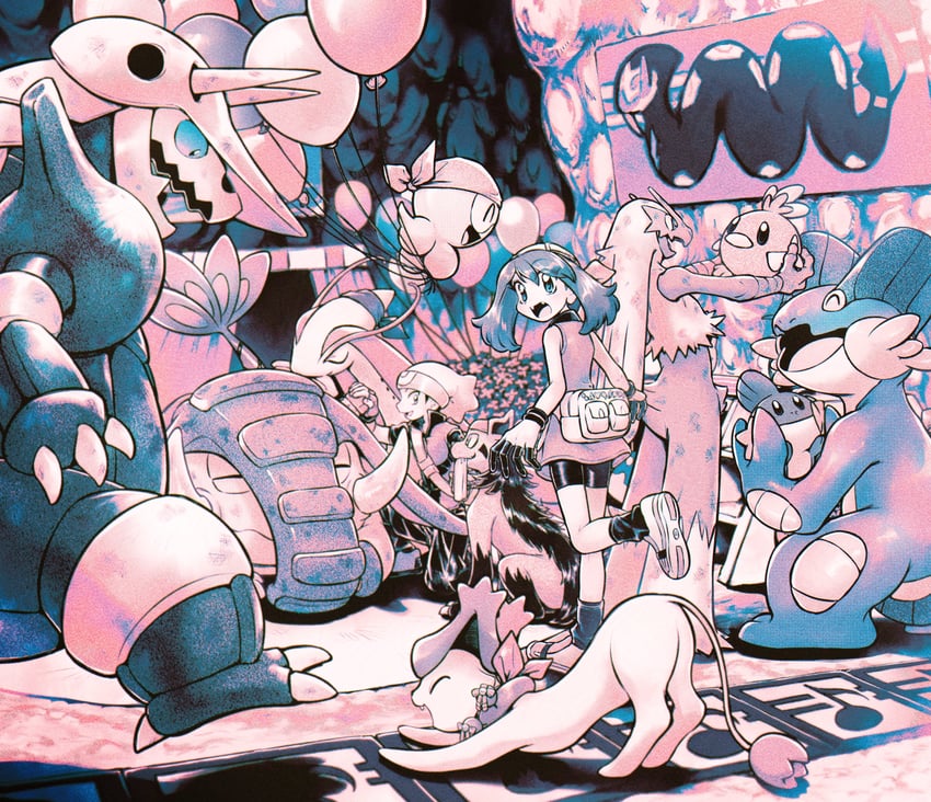 may, brendan, torchic, mudkip, milotic, and 8 more (pokemon and 1 more) drawn by funabara_(sksn_herb)