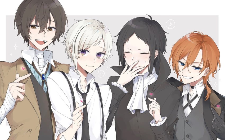 dazai osamu, nakahara chuuya, nakajima atsushi, and akutagawa ryuunosuke (bungou stray dogs) drawn by iori_0217