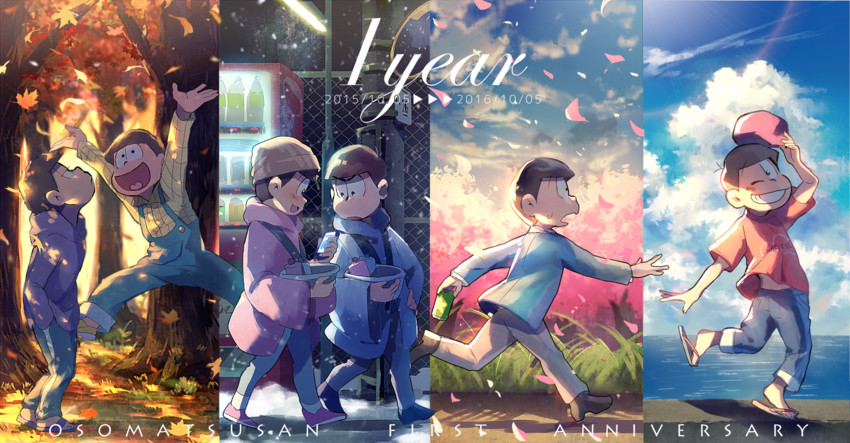 matsuno osomatsu, matsuno karamatsu, matsuno ichimatsu, matsuno jyushimatsu, matsuno choromatsu, and 1 more (osomatsu and 2 more) drawn by mebaru
