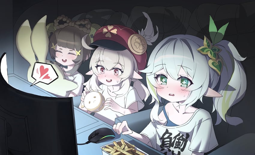 nahida, klee, jumpy dumpty, yaoyao, and yuegui (idolmaster and 2 more) drawn by quel_(quel1111)