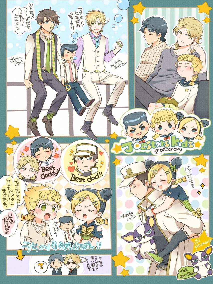 joseph joestar, kujo jotaro, dio brando, caesar anthonio zeppeli, kujo jolyne, and 5 more (jojo no kimyou na bouken and 4 more) drawn by morino_peko