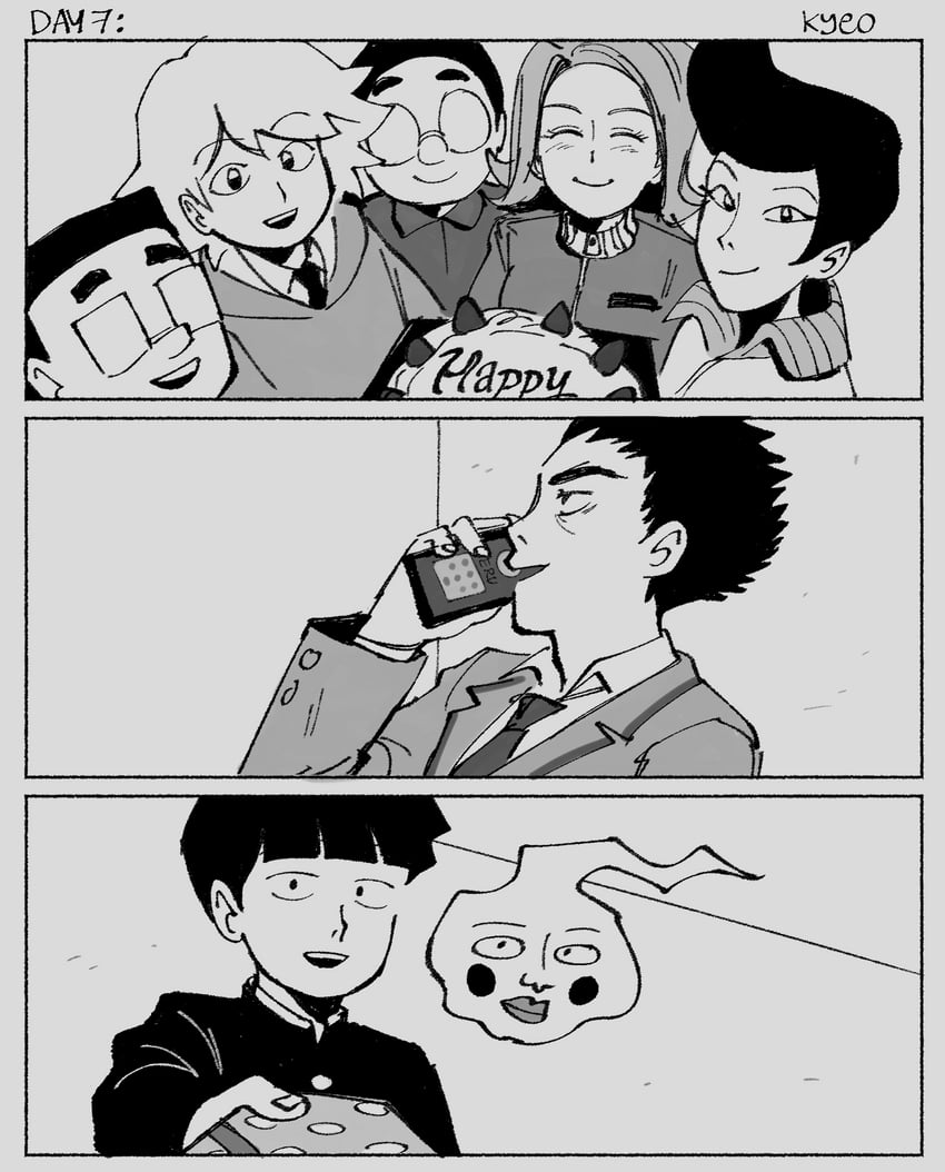 kageyama shigeo, ekubo, hanazawa teruki, kurosaki rei, hoshino takeshi, and 3 more (mob psycho 100) drawn by kyokyeo