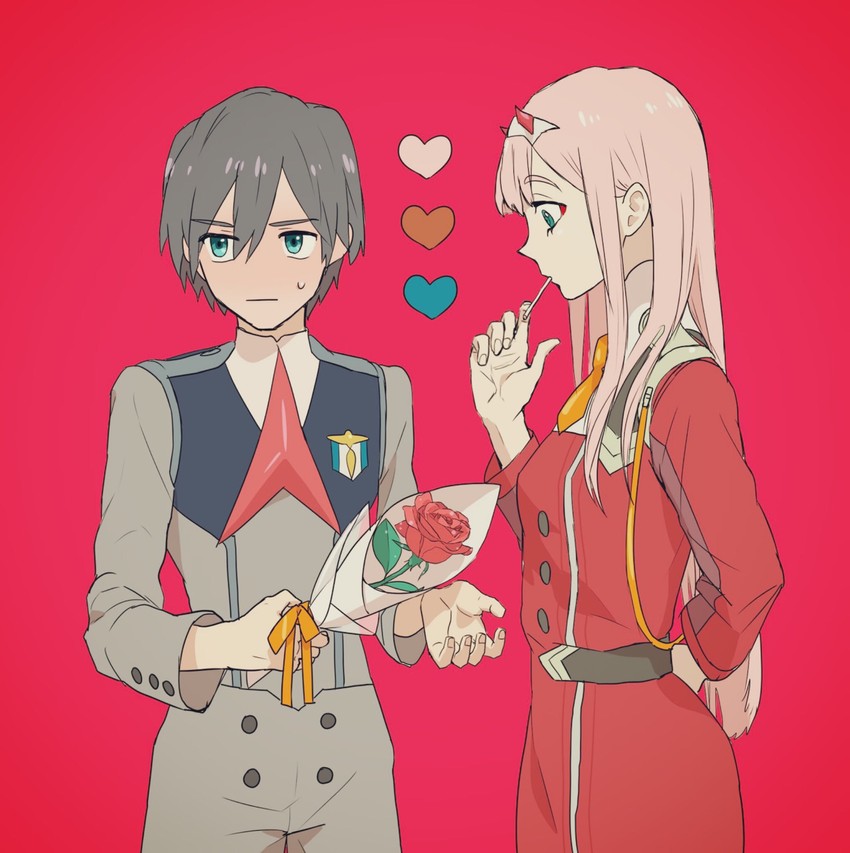 zero two and hiro (darling in the franxx) drawn by gassa_bg