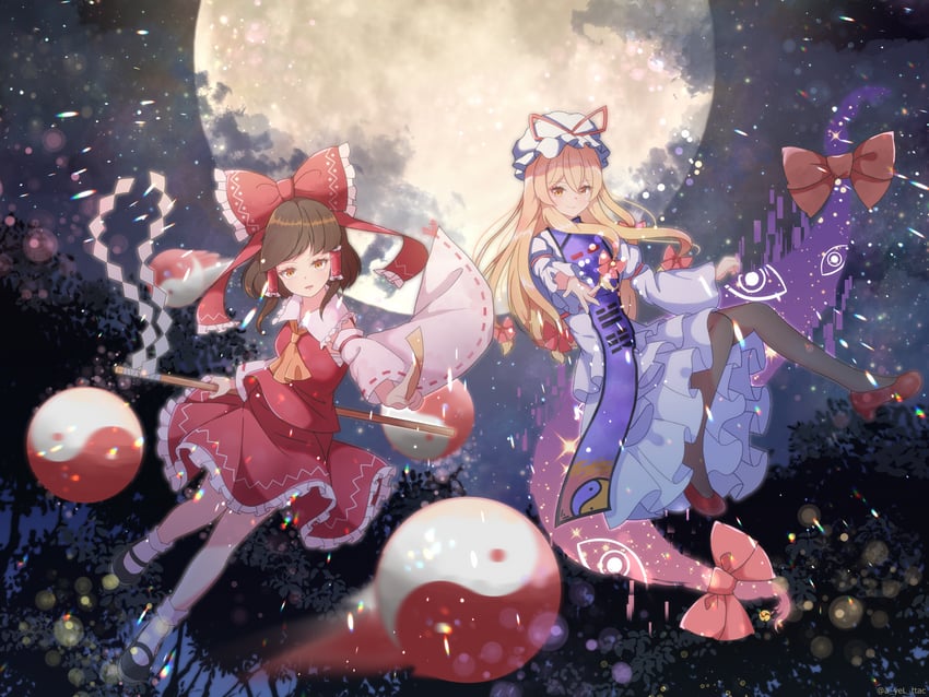 hakurei reimu and yakumo yukari (touhou) drawn by cattleya_(a_yel_ttac)
