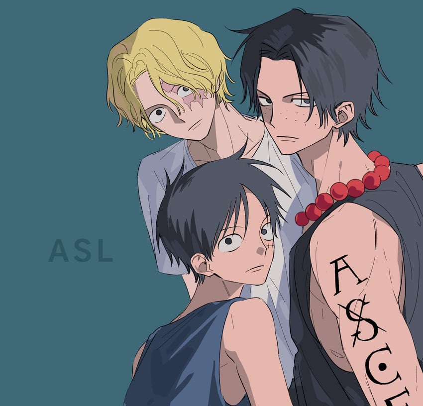 monkey d. luffy, portgas d. ace, and sabo (one piece) drawn by pachi1014813