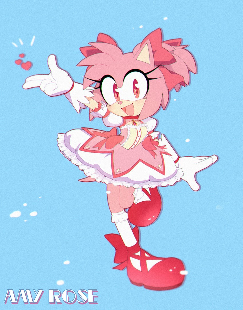 kaname madoka and amy rose (mahou shoujo madoka magica and 1 more) drawn by motobug
