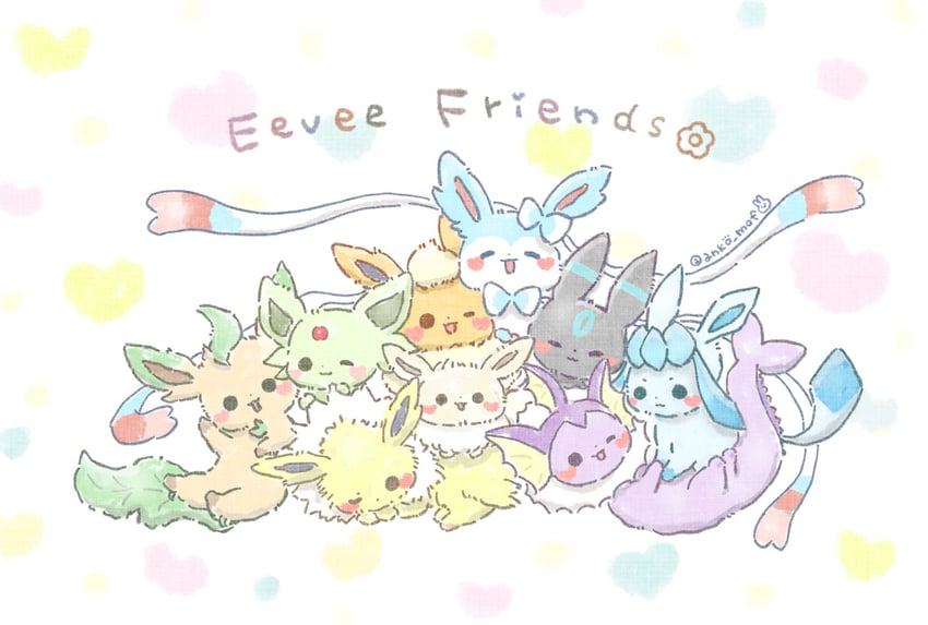 eevee, sylveon, umbreon, glaceon, vaporeon, and 4 more (pokemon) drawn by anko_mof