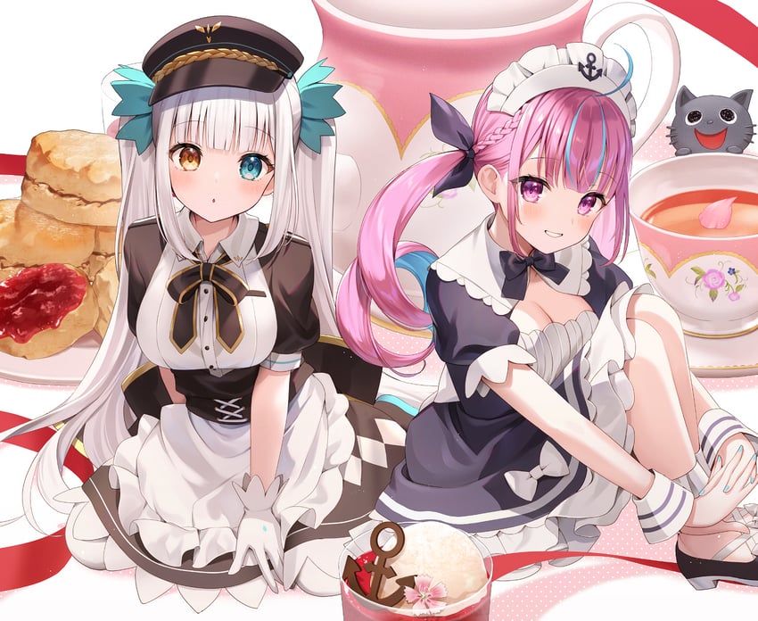 minato aqua, neko, and kagura mea (hololive and 1 more) drawn by momoshiki_tsubaki