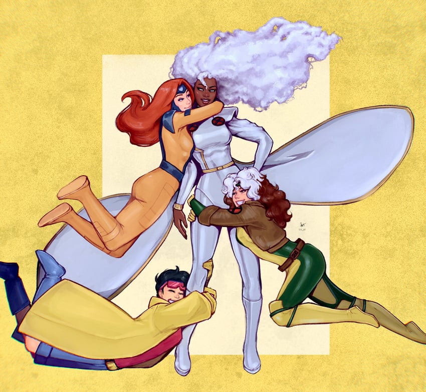 storm, rogue, jean grey, and jubilee (marvel and 2 more) drawn by seye_art