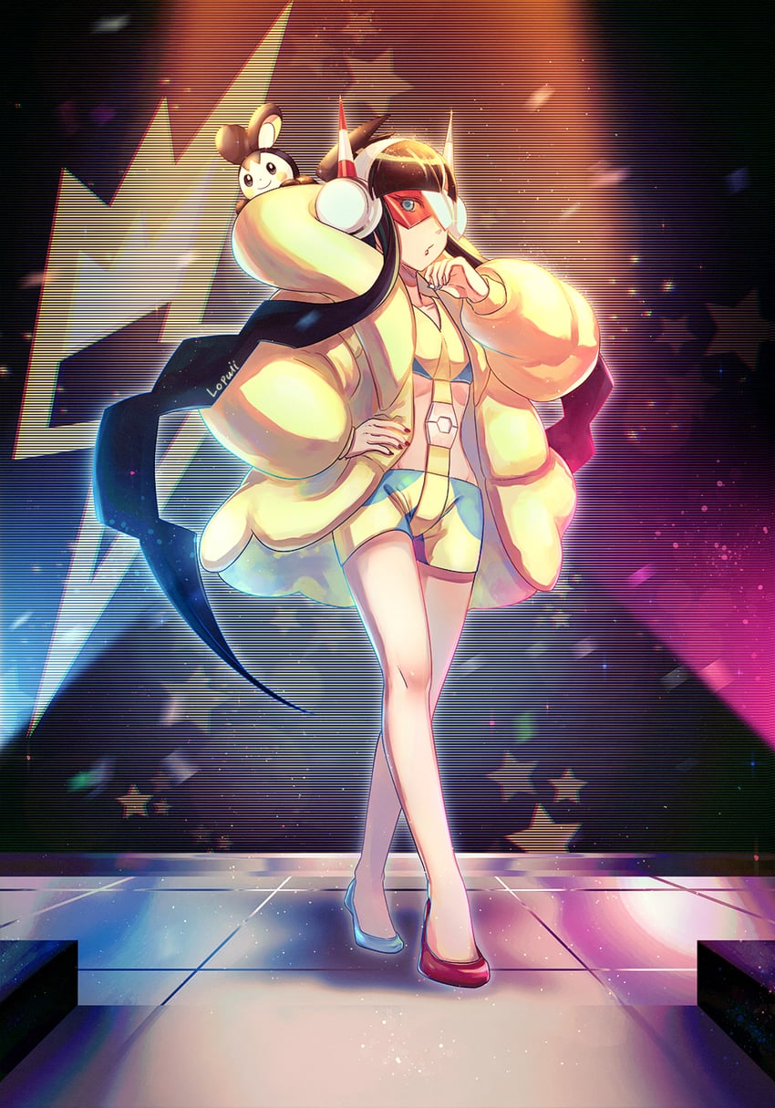 elesa and emolga (pokemon and 1 more) drawn by lopuii