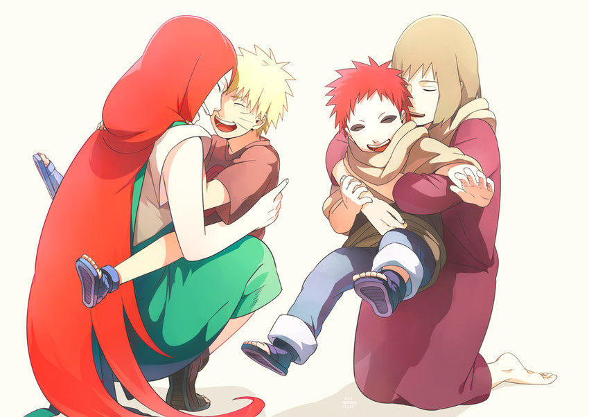 uzumaki naruto, uzumaki kushina, gaara, and karura (naruto and 1 more) drawn by oba-min