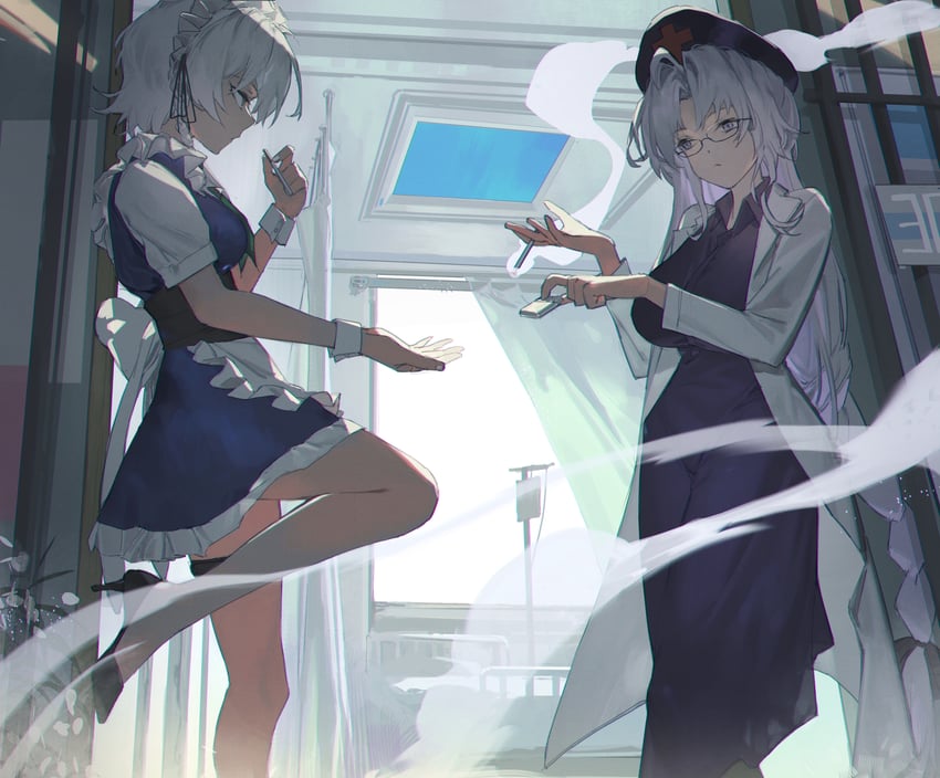 izayoi sakuya and yagokoro eirin (touhou) drawn by danzir