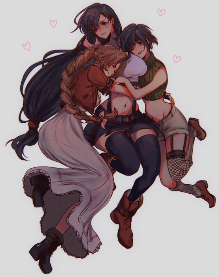 tifa lockhart, aerith gainsborough, and yuffie kisaragi (final fantasy and 2 more) drawn by sera_(serappi)