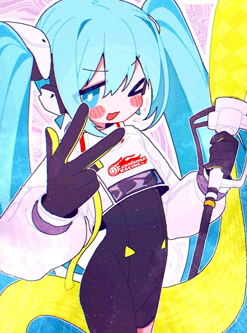 hatsune miku and racing miku (vocaloid and 1 more) drawn by banananosongen