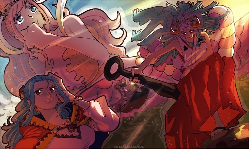yamato, nefertari vivi, shirahoshi, charlotte pudding, and rabiyan (one piece) drawn by taku_(aywakutakuay)