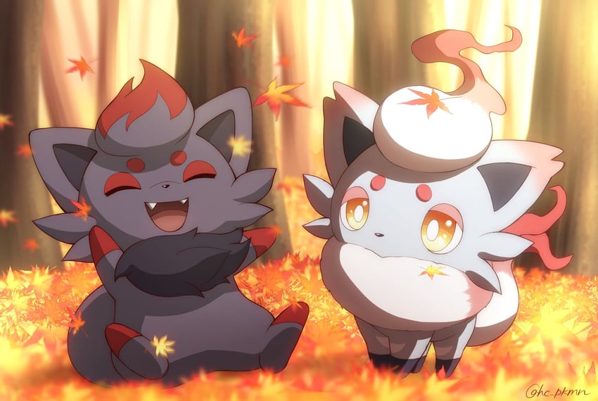 zorua and hisuian zorua (pokemon) drawn by monaka_(hc_pkmn)