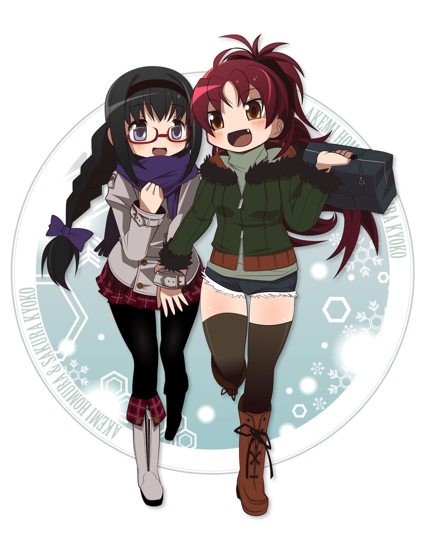 akemi homura and sakura kyoko (mahou shoujo madoka magica) drawn by kuro_chairo_no_neko
