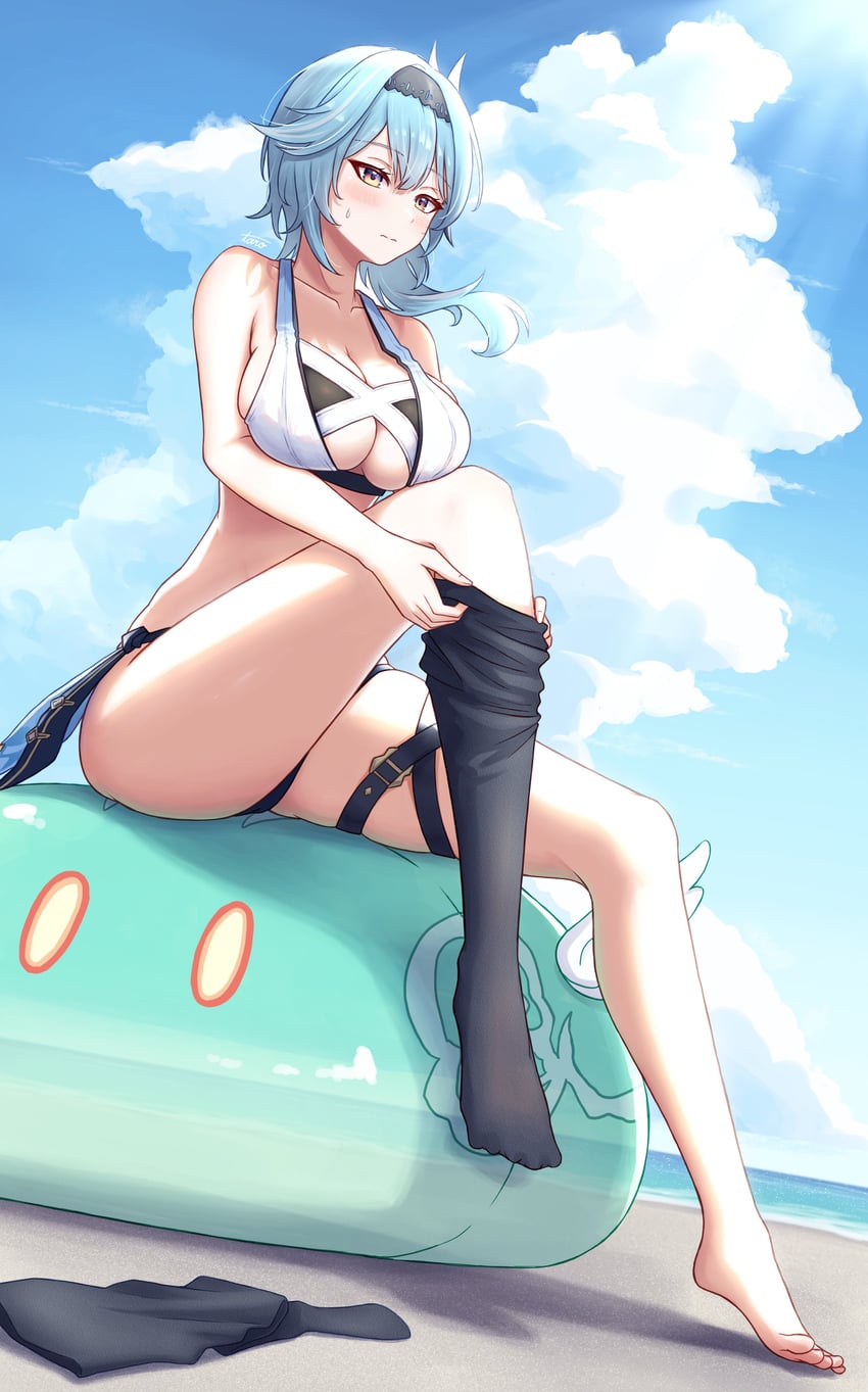 eula, slime, and anemo slime (genshin impact) drawn by taro_(peach_taro51)