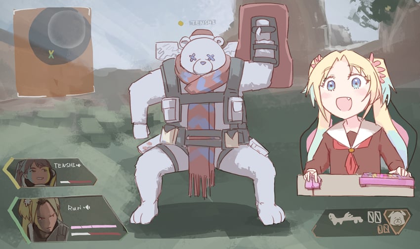 fujishima megumi, osawa rurino, bangalore, gibraltar, and brudda bear gibraltar (love live! and 2 more) drawn by lao_ren_xing