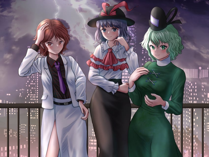 nagae iku, soga no tojiko, and horikawa raiko (touhou) drawn by kyabekko