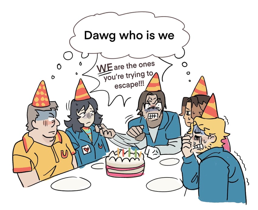 anya, curly, jimmy, daisuke, and swansea (mouthwashing) drawn by dule_(anhaidule)