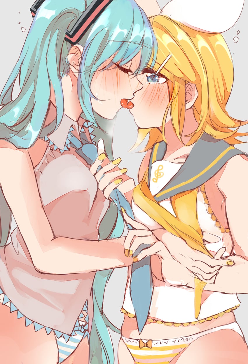 hatsune miku and kagamine rin (vocaloid) drawn by mimi_mine