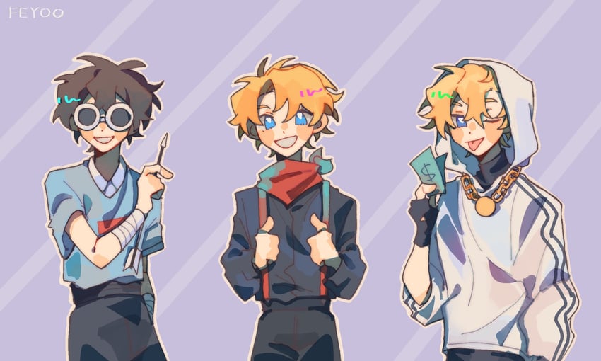tommyinnit, georgenotfound, and punz (minecraft youtube and 1 more) drawn by feyoo14