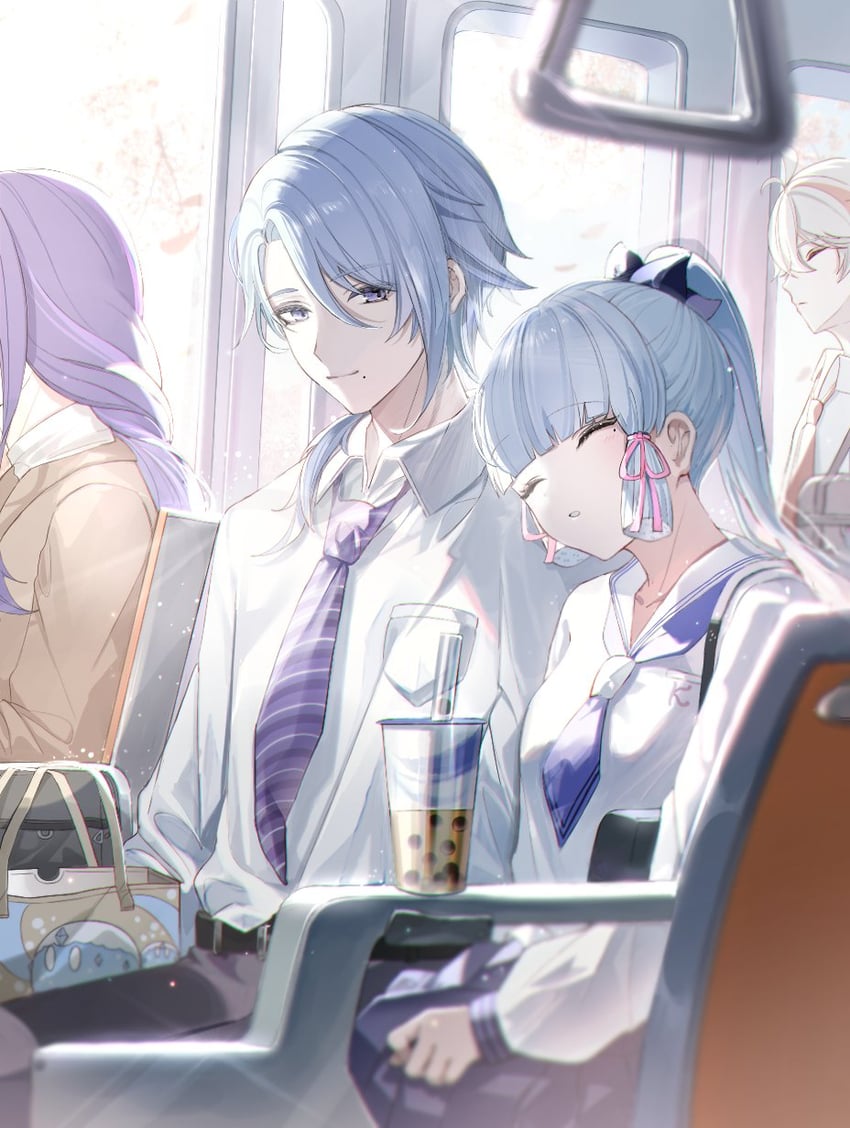 raiden shogun, kamisato ayaka, kaedehara kazuha, and kamisato ayato (genshin impact) drawn by isobe47