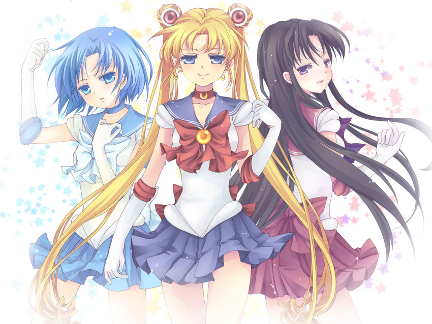 tsukino usagi, sailor moon, mizuno ami, hino rei, sailor mercury, and 1 more (bishoujo senshi sailor moon) drawn by mikazuki_sara