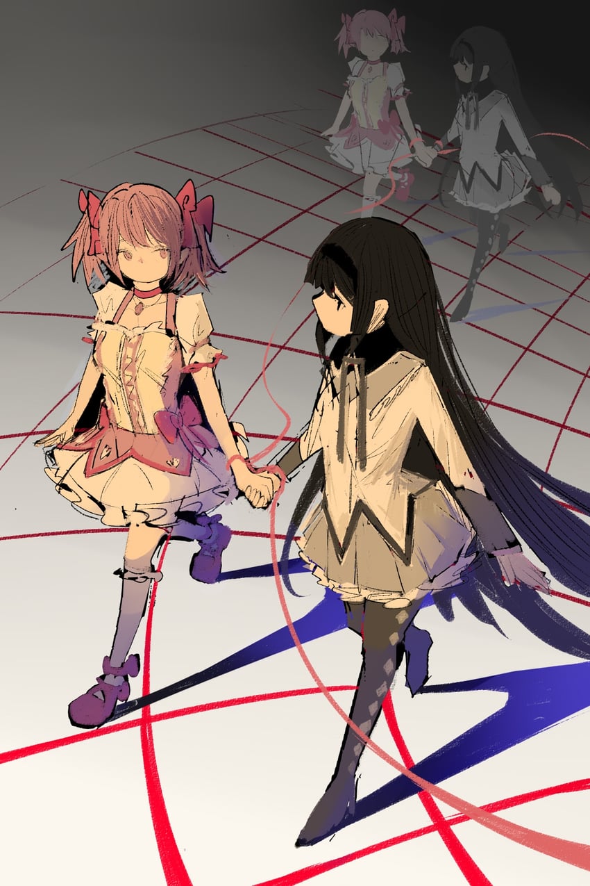 akemi homura and kaname madoka (mahou shoujo madoka magica) drawn by linglai1123
