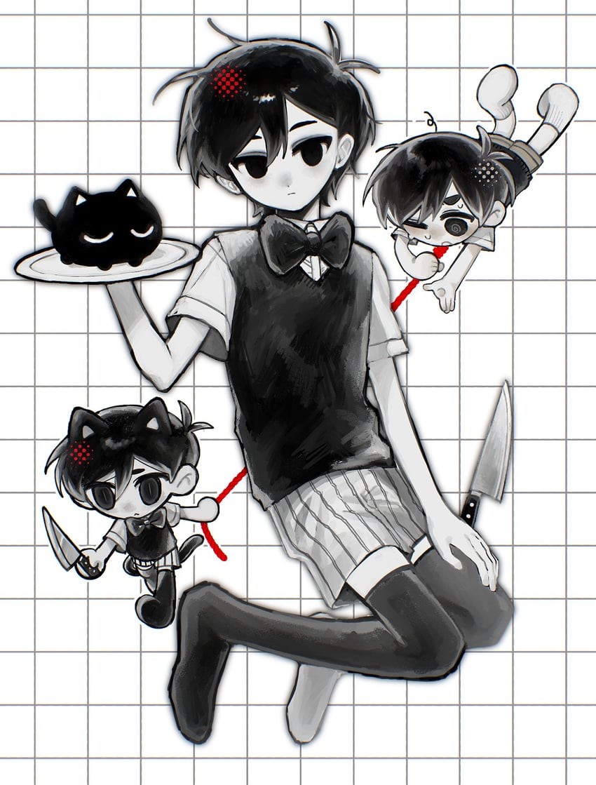 sunny, omori, and mewo (omori) drawn by rou_(h_s_sinrin)