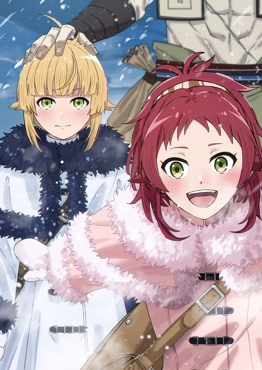 norn greyrat, aisha greyrat, and ruijerd superdia (mushoku tensei) drawn by anju_(artist)